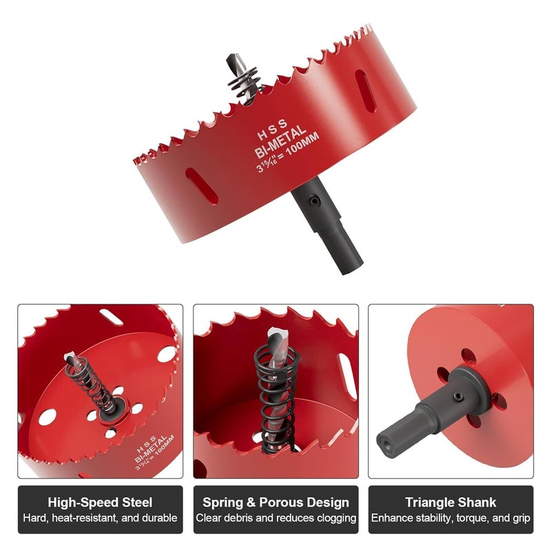 FIVELAKE 3-15/16" (100mm) Bi-Metal M42 High Speed Steel Hole Saw with Pilot Drill Bit, Smooth Cutting Edge for PVC, Drywall, Wood, Plastic, Gypsum Board, Rubber, Thin Metal - Image 2